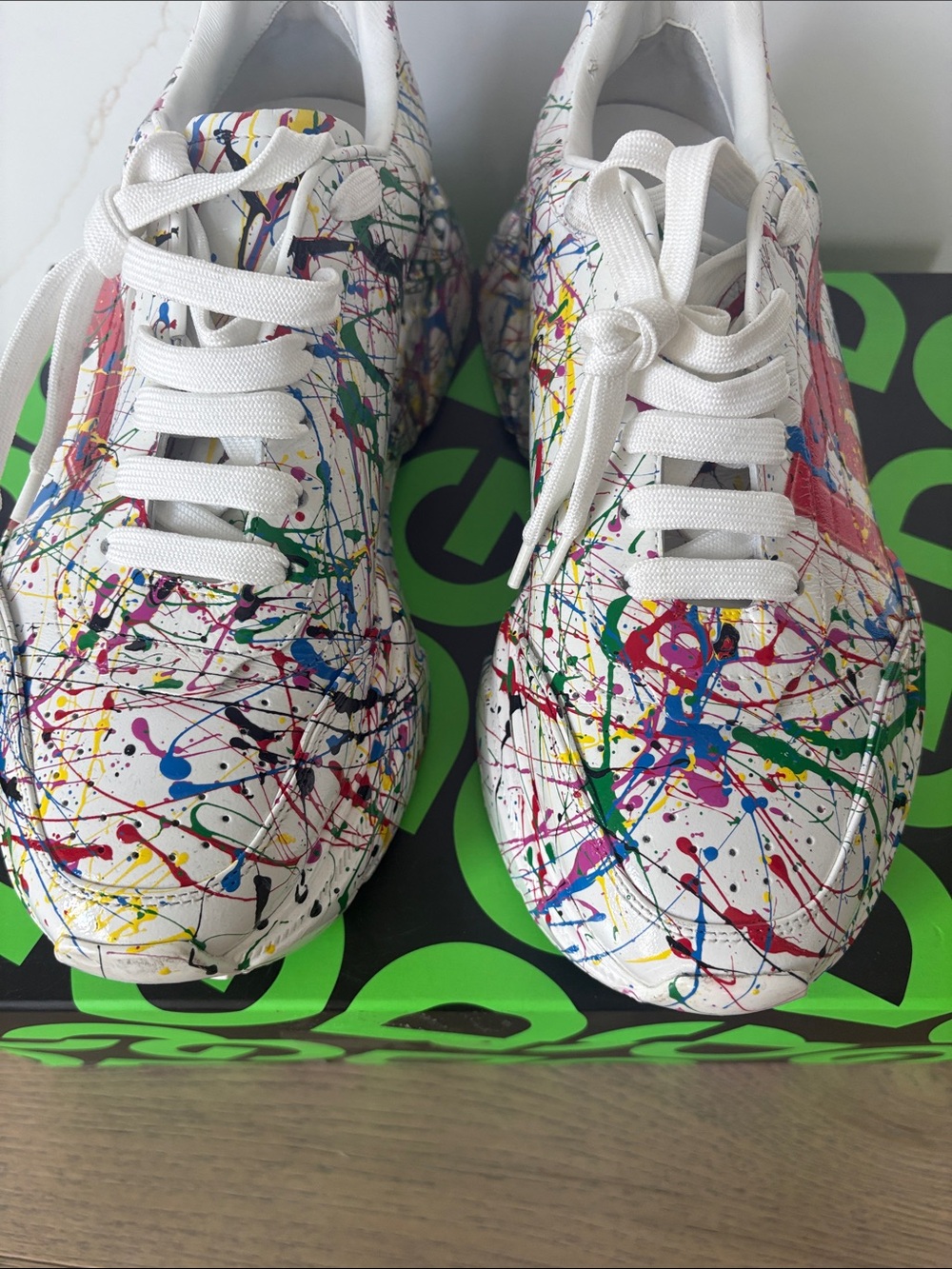 Dolce & Gabbana White Sneakers with Red DG and Multicolor Paint Splatter - Picture 7 of 7